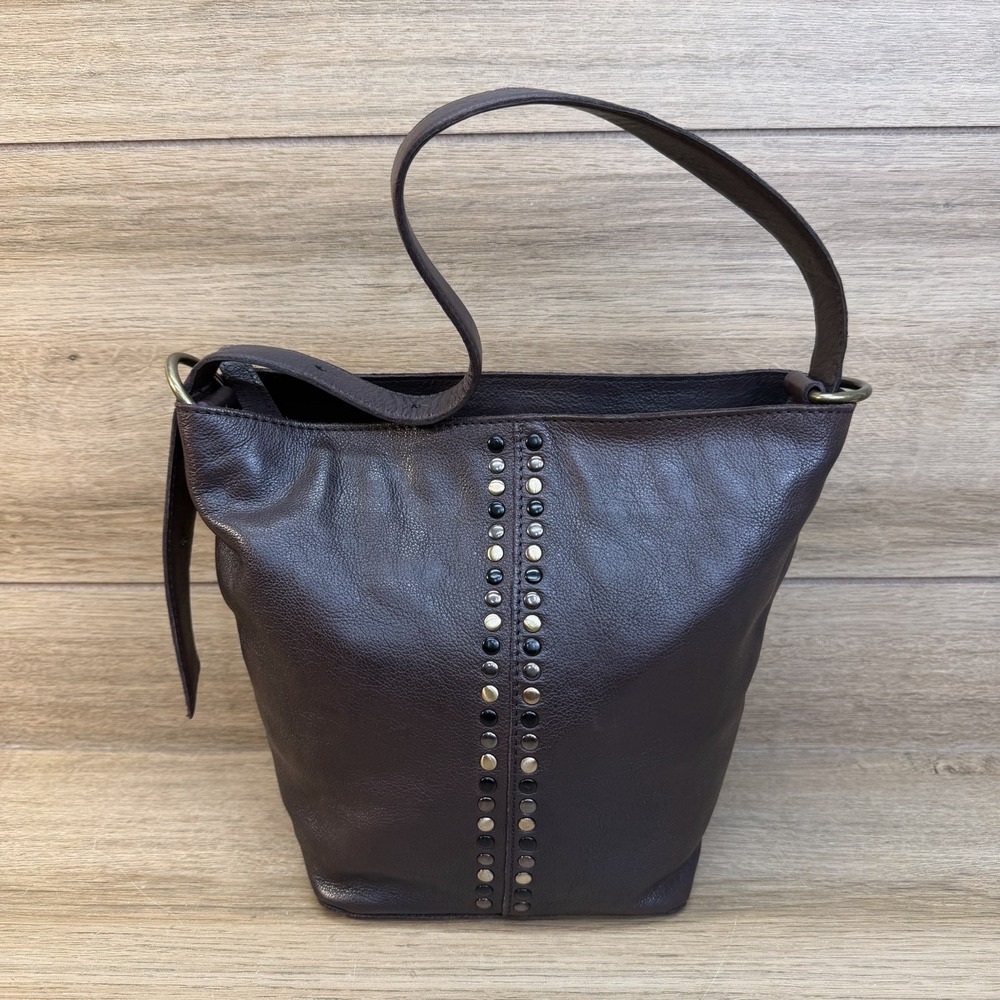 Vilenca Holland Leather Shoulder Bag‎ Chocolate Brown Studded Slouchy Hobo EUC